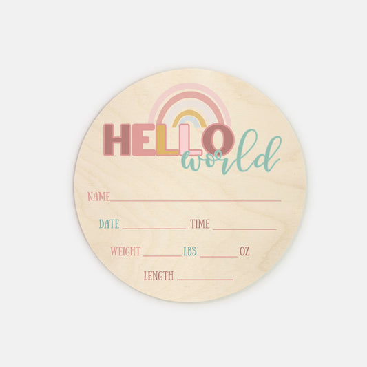 Birth Stats 8" Round Wood Sign - Gender Neutral Name Sign - Personalized Newborn Announcement - Hello World Nursery Sign
