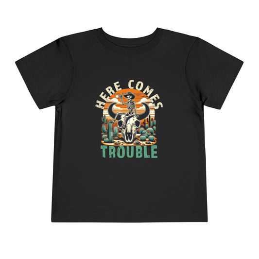 Here Comes Trouble | Toddler Skeleton T-Shirt | Cow Skull Toddler Tee