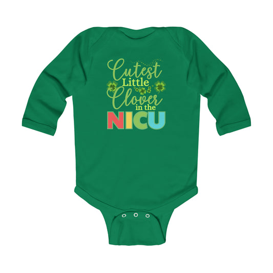 Cutest Little Clover in the NICU | St. Patrick's Day Baby Bodysuit | Long-Sleeve Baby BodySuit
