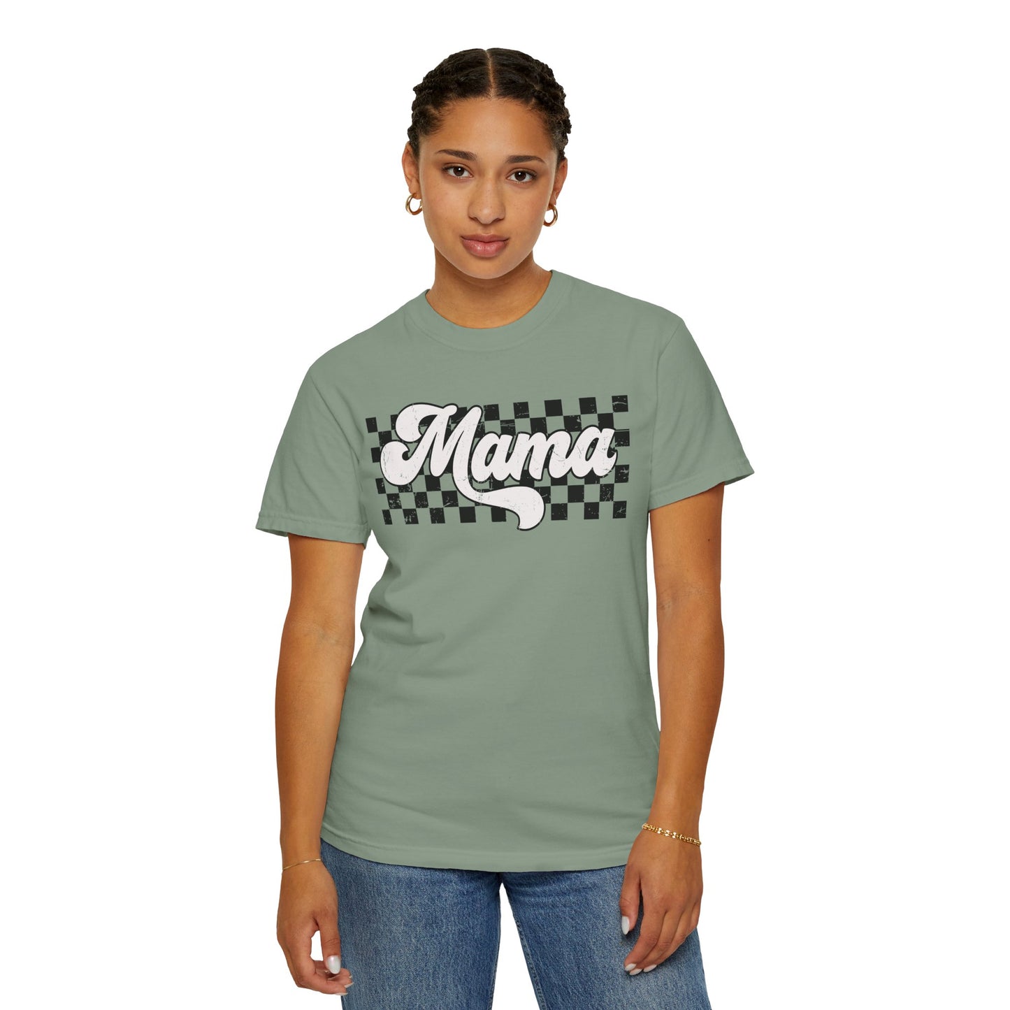 MAMA | Racer Checkered Print | Comfort Colors T-Shirt