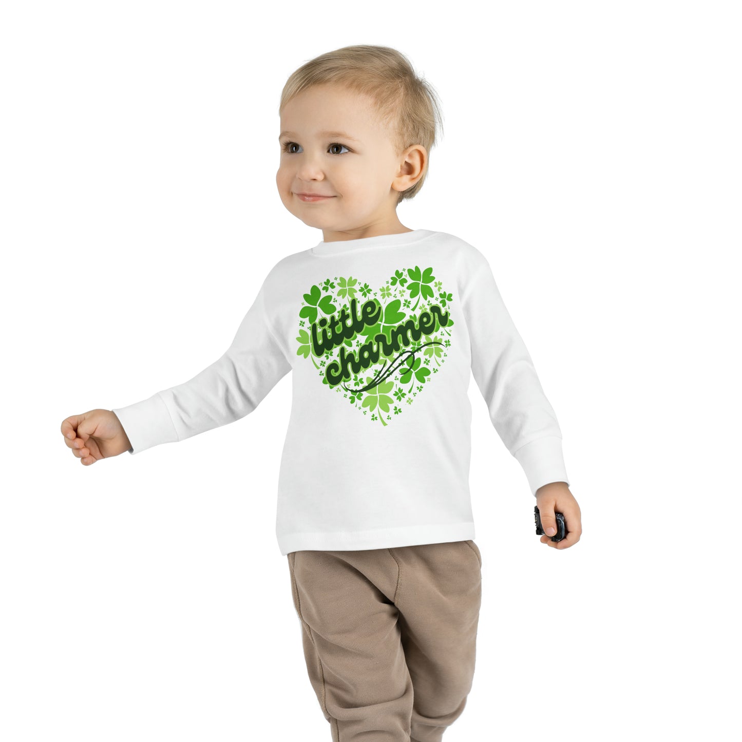 Little Charmer | Shamrock Heart Toddler Long Sleeve Tee for St. Patrick's Day