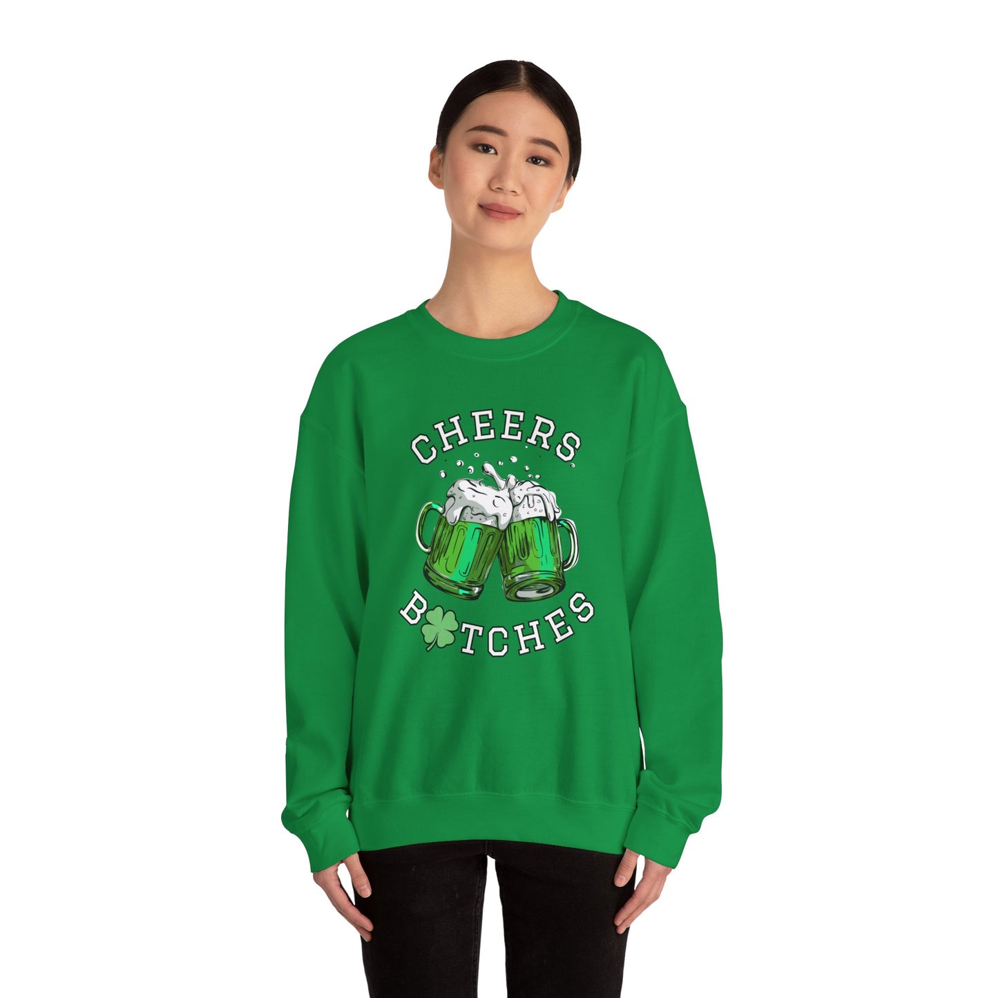 "Cheers B*tches" - HeavyBlend Unisex Crewneck Sweatshirt - St. Patrick's Day Sweatshirt