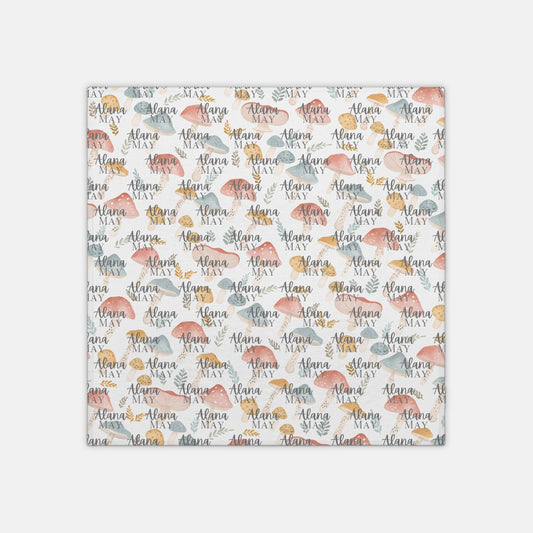 Swaddle Blanket with Personalization - Colorful Mushroom Swaddle - 42" x 42"