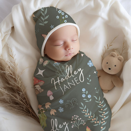 Swaddle Blanket with Personalization - Woodland Fairy -  42" x 42"