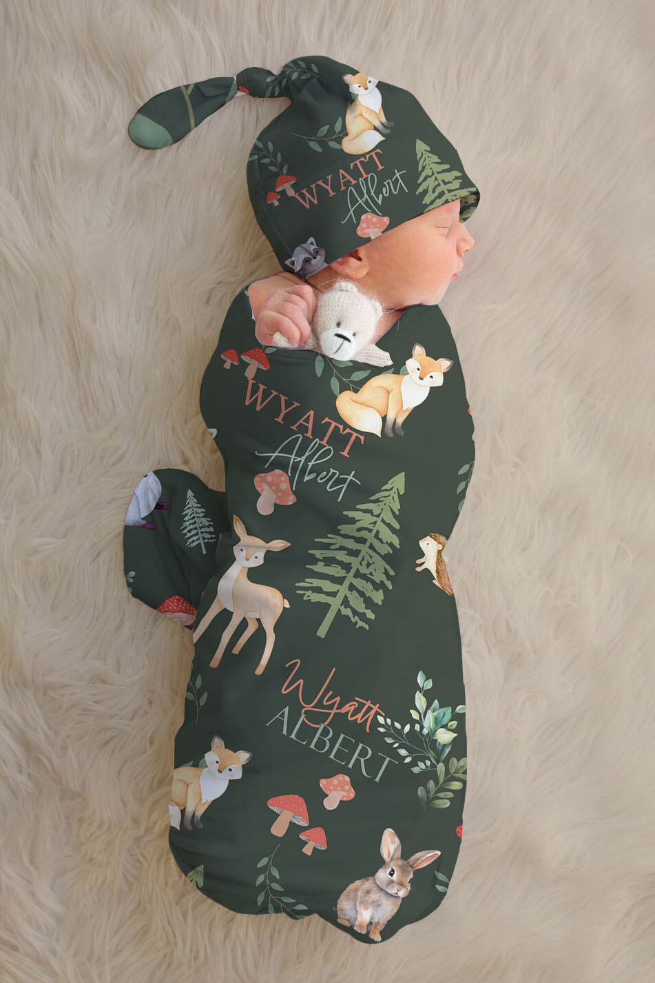 Swaddle Blanket with Personalization - Moss Woodland - 42" x 42"