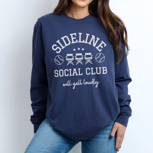 Sideline Social Club - Baseball | Comfort Colors Long Sleeve T-Shirt for Baseball Parent