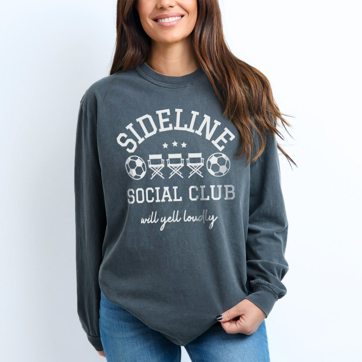 Sideline Social Club - SOCCER| Comfort Colors Long Sleeve T-Shirt for Soccer Parent
