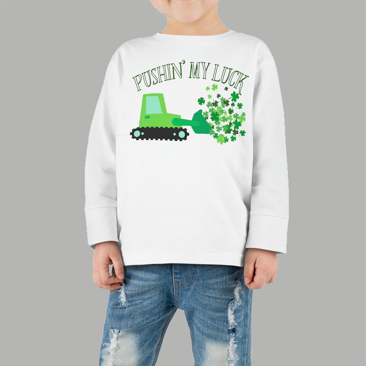 Pushin' My Luck | Bulldozer Toddler Long Sleeve Tee for St. Patrick's Day