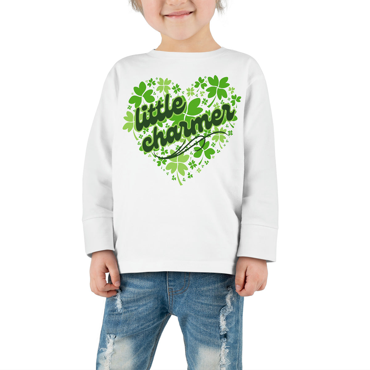 Little Charmer | Shamrock Heart Toddler Long Sleeve Tee for St. Patrick's Day