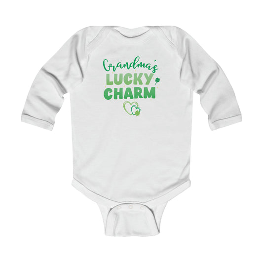 Grandma's Lucky Charm | St. Patrick's Day Baby Bodysuit | Gender-Neutral Long-Sleeve Baby BodySuit