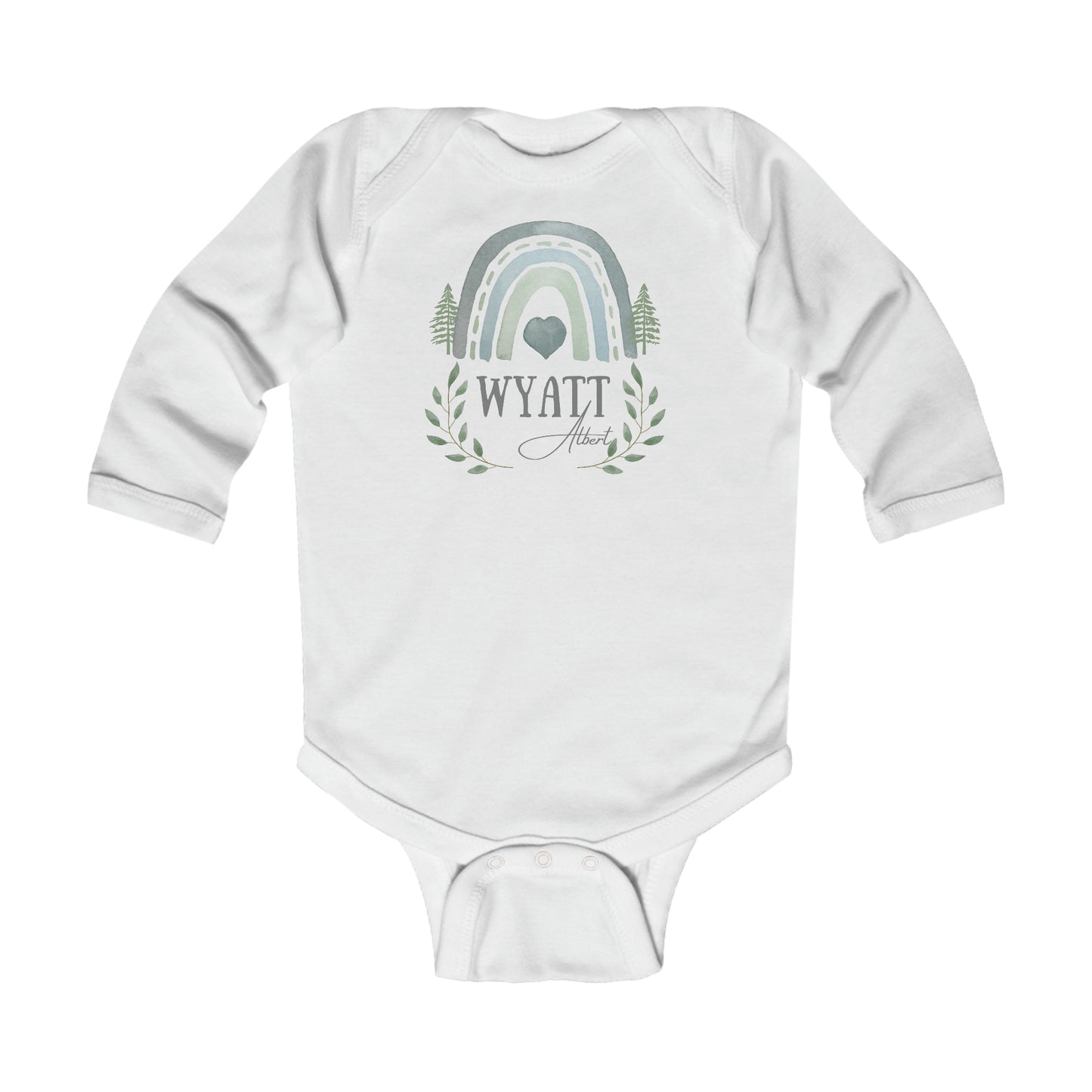 Customized Name Infant Long Sleeve Bodysuit | sage green | nature theme