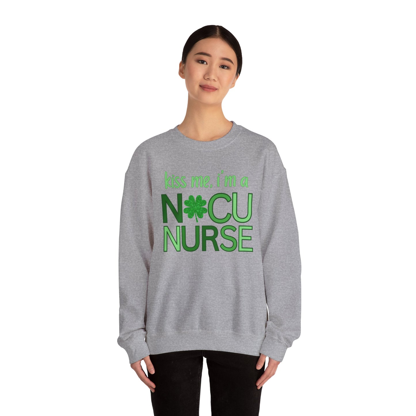 Kiss Me St. Patrick's Day Sweatshirt for NICU Nurse | Shamrock Sweatshirt for NICU RN