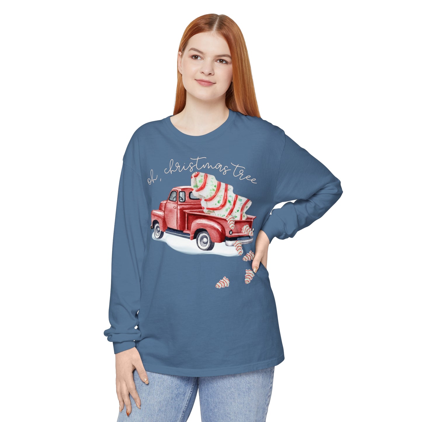 Christmas Cake Truck | Oh Christmas Tree | Unisex Holiday Long Sleeve T-Shirt