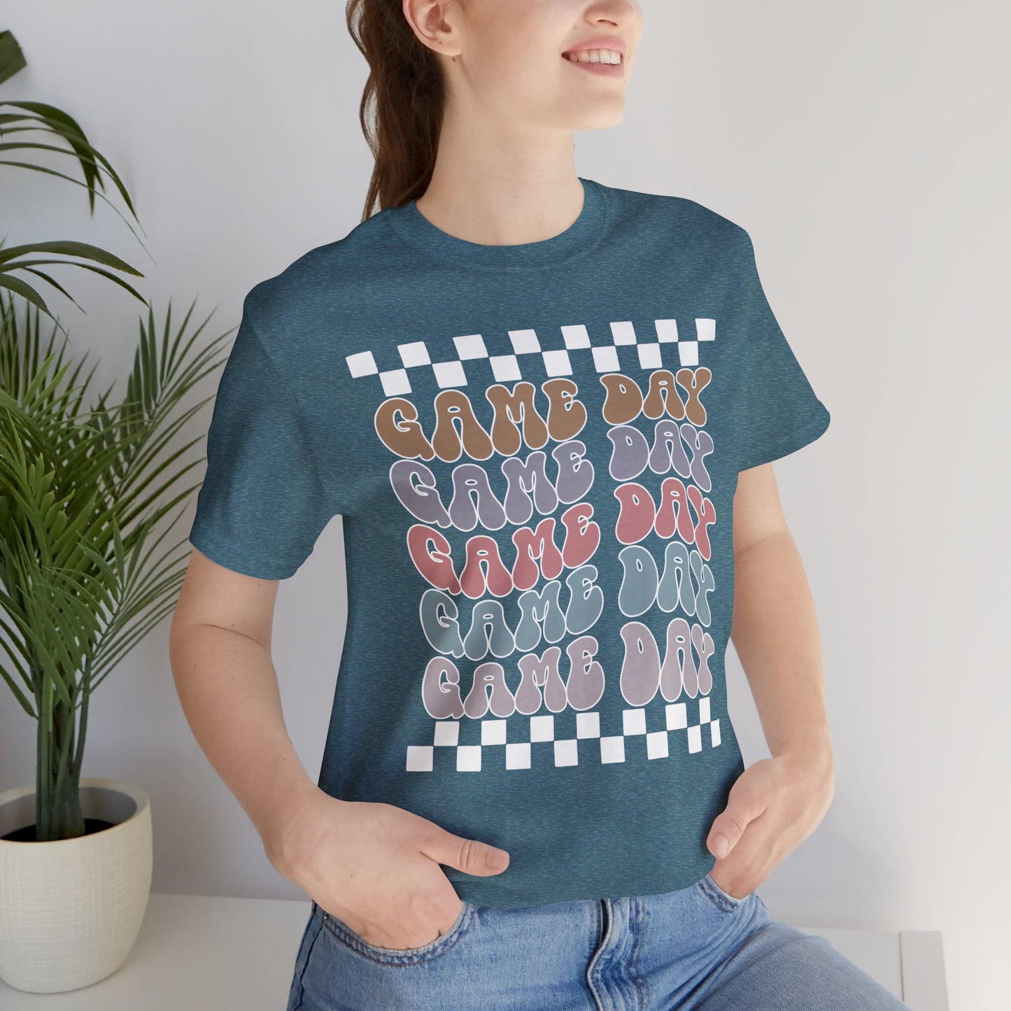 Game Day Retro Checkers - Unisex Jersey Lightweight Tee