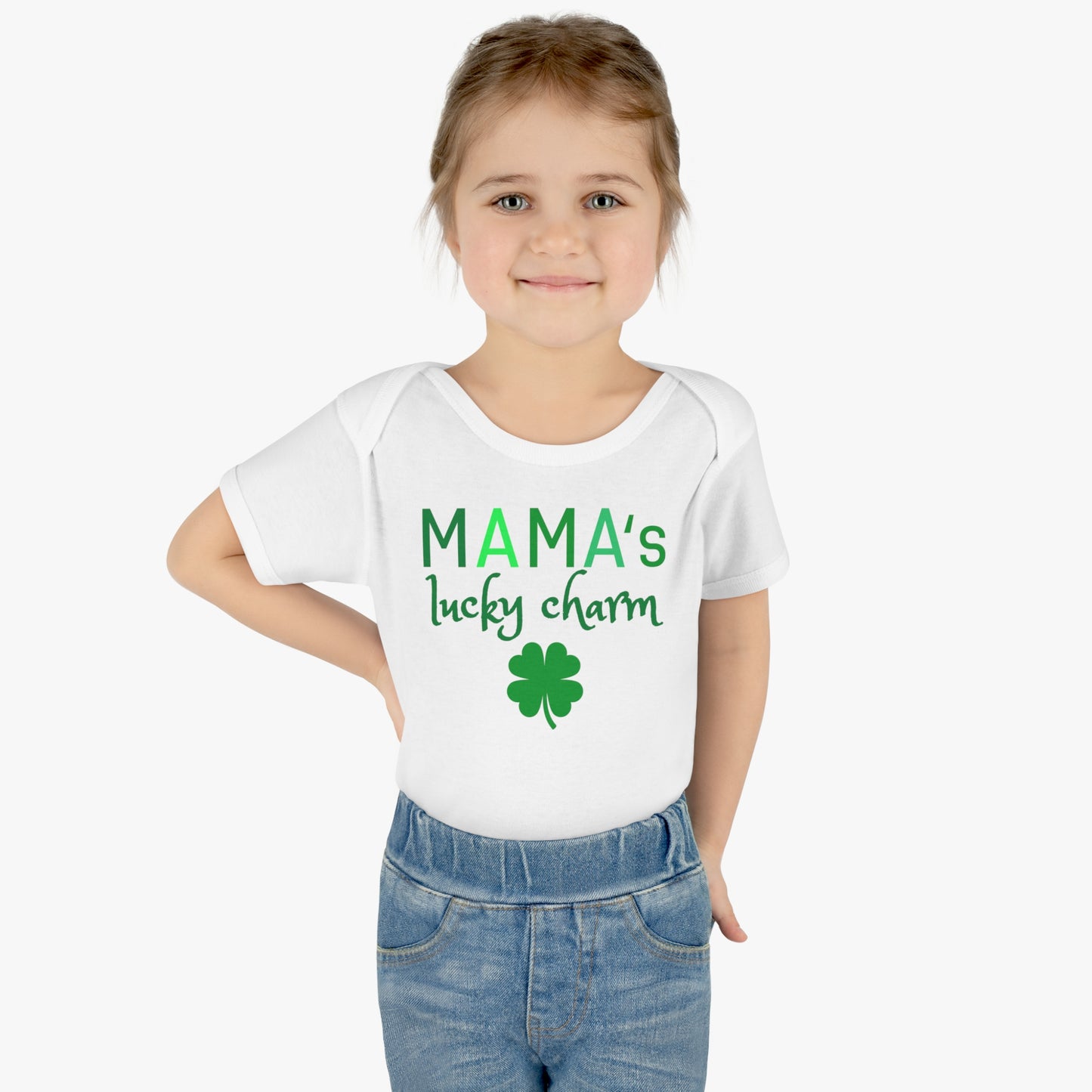 "Mama's Lucky Charm | St. Patrick's Day Bodysuit for Baby | Mommy and Me Set | Infant Short-Sleeved Bodysuit