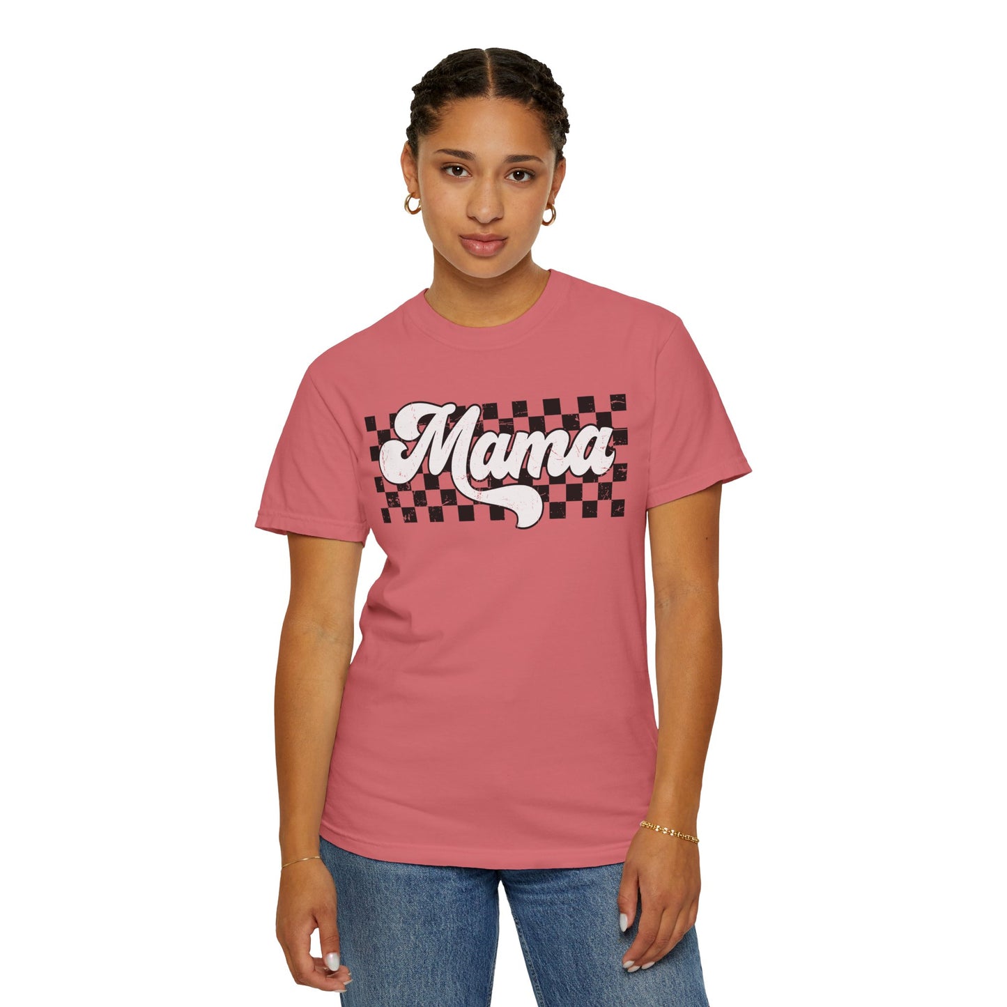 MAMA | Racer Checkered Print | Comfort Colors T-Shirt