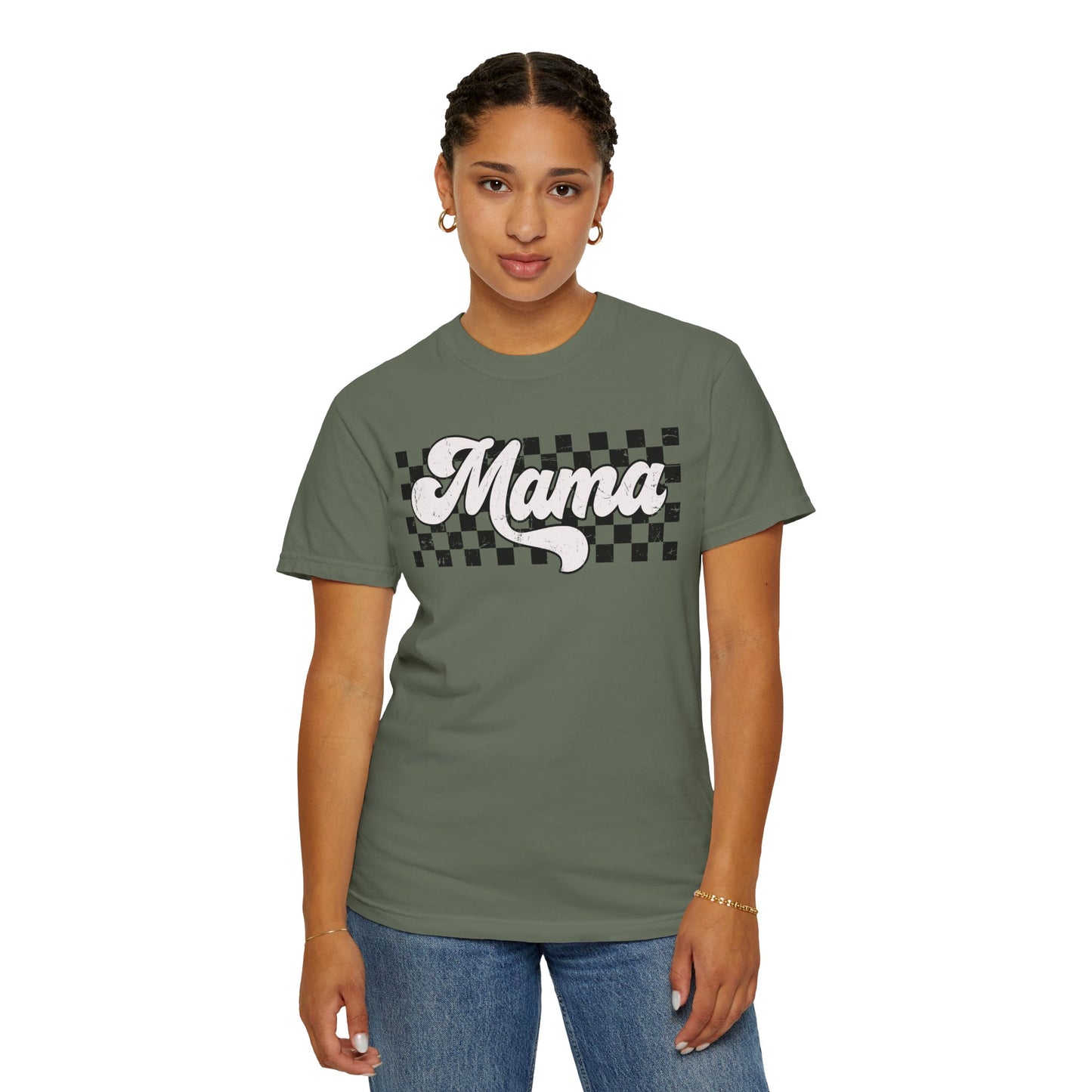 MAMA | Racer Checkered Print | Comfort Colors T-Shirt