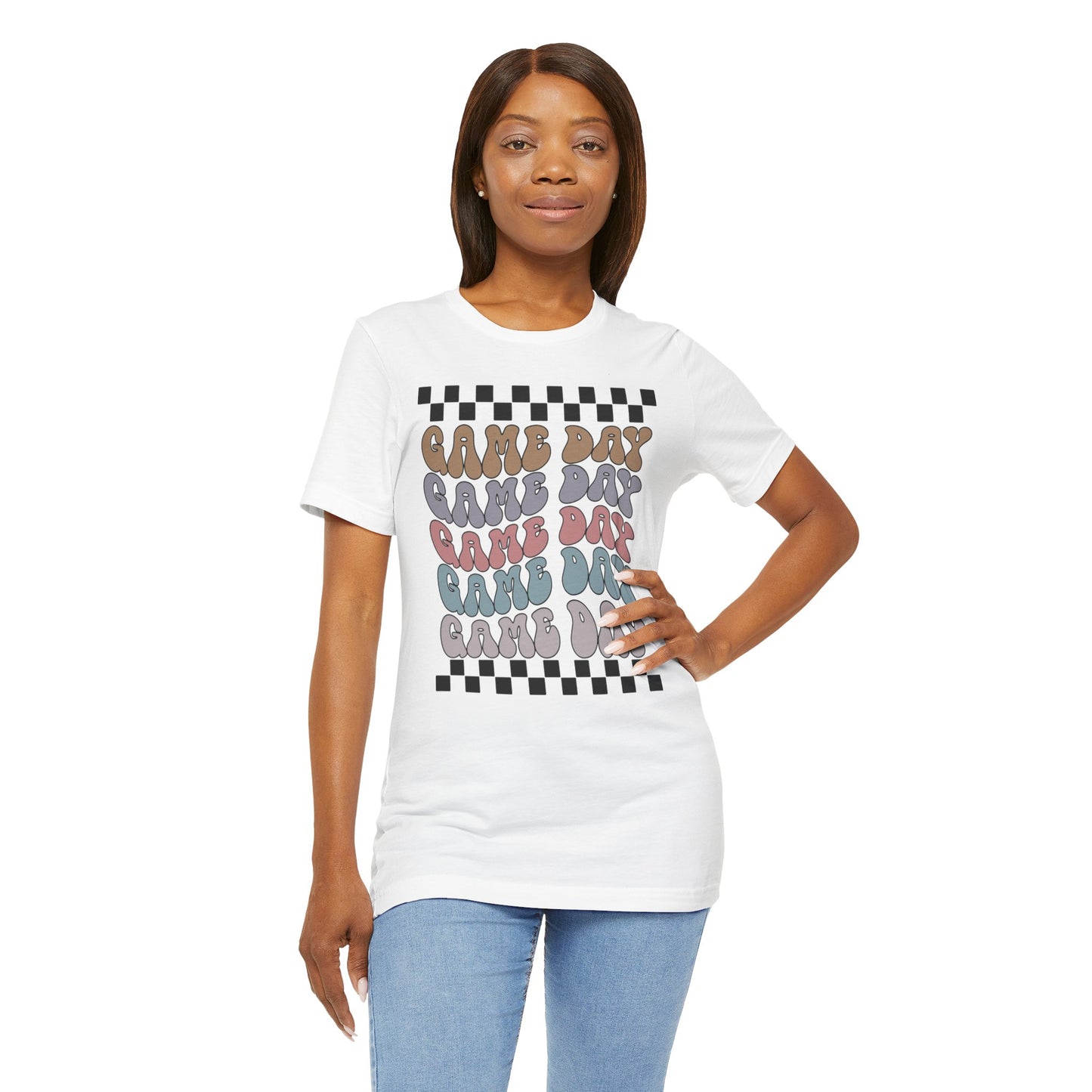 Game Day Retro Checkers - Unisex Jersey Lightweight Tee