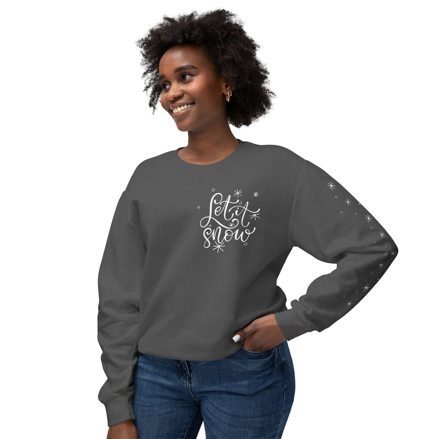 Snowflake "Let It Snow" Cozy Unisex Lightweight Crewneck Sweatshirt