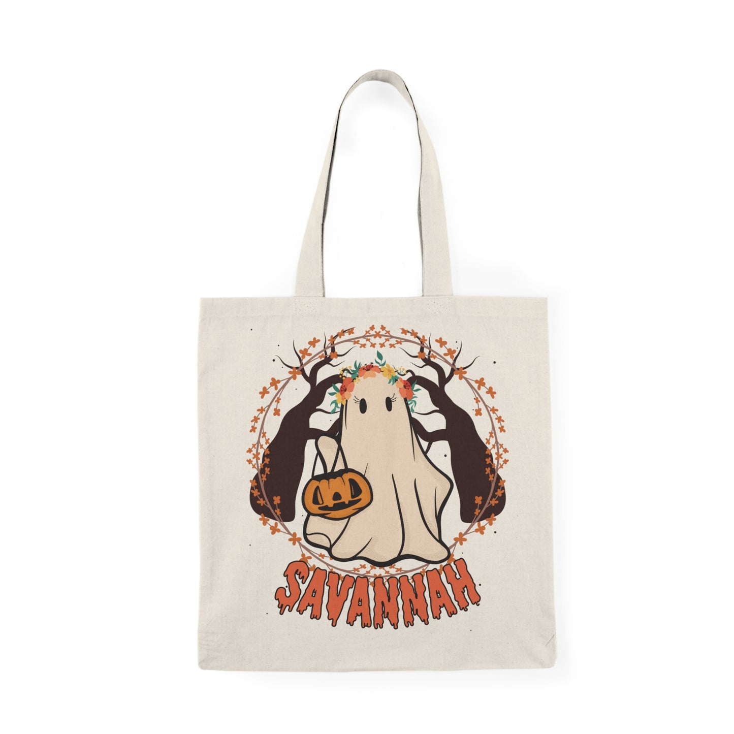 Personalized Halloween Treat Bag - Fall Ghost with Flower Crown