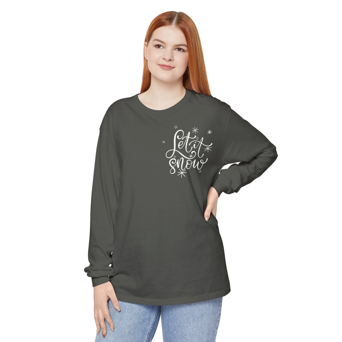 "Let It Snow" Long Sleeve Snowflakes T-Shirt - Comfort Colors