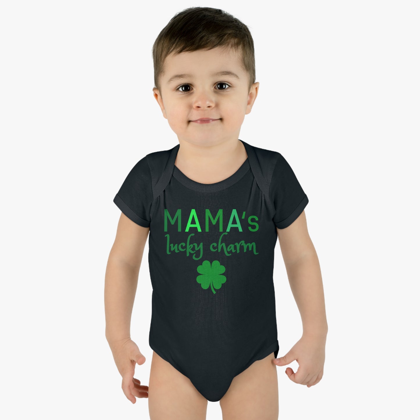 "Mama's Lucky Charm | St. Patrick's Day Bodysuit for Baby | Mommy and Me Set | Infant Short-Sleeved Bodysuit