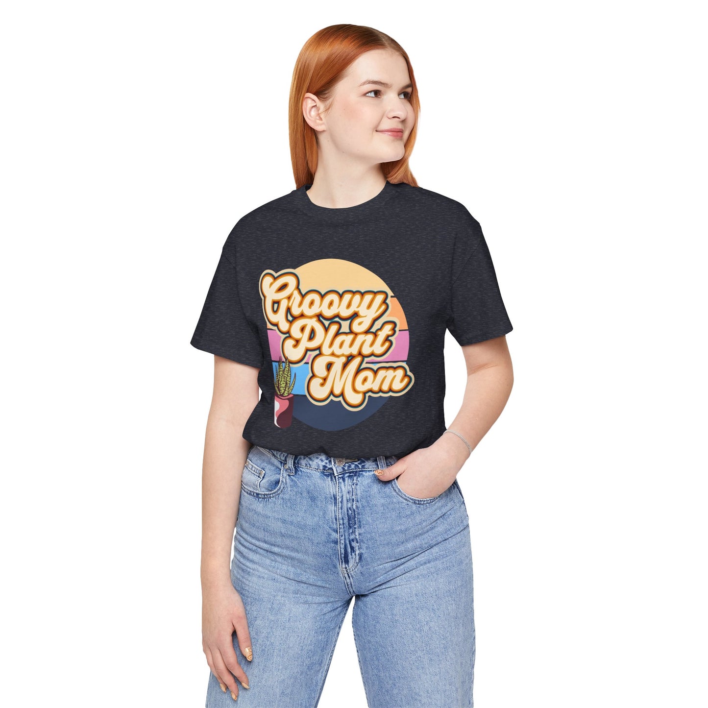 Adult "Groovy Plant Mom" Plant-Lover Unisex Jersey Short Sleeve Tee