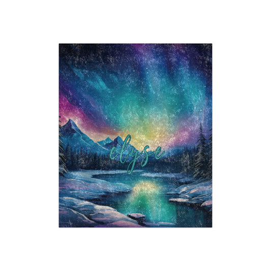 Customized Name Blanket | Northern Lights| Mountains | Crushed Velvet Blanket