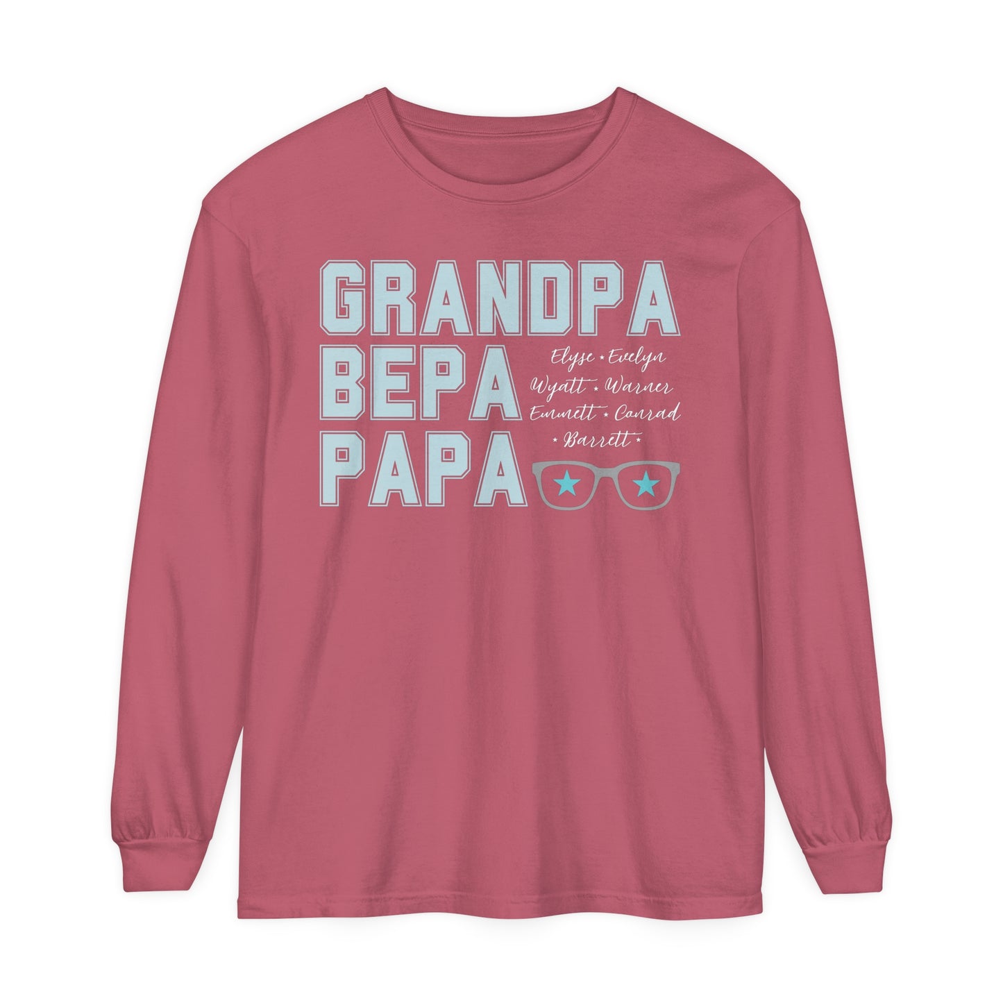 Personalized Grandpa Long Sleeve T-Shirt | Garment-Dyed Tee | Customized with Grandchildren's Names