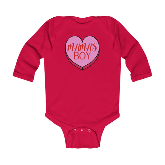 Mama's Boy | Big Heart Valentine's Outfit for Baby Boy | Infant Long Sleeve Bodysuit