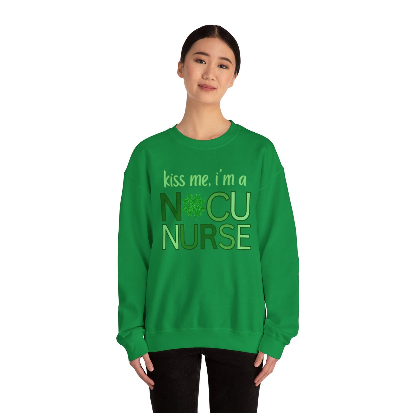 Kiss Me St. Patrick's Day Sweatshirt for NICU Nurse | Shamrock Sweatshirt for NICU RN