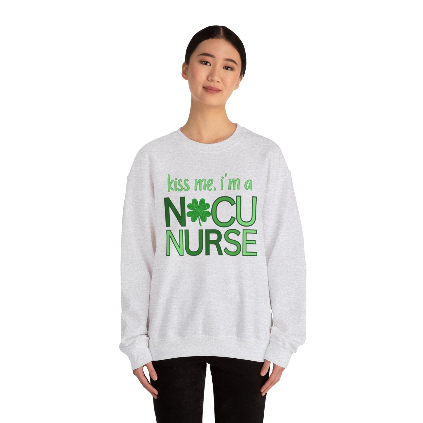 Kiss Me St. Patrick's Day Sweatshirt for NICU Nurse | Shamrock Sweatshirt for NICU RN