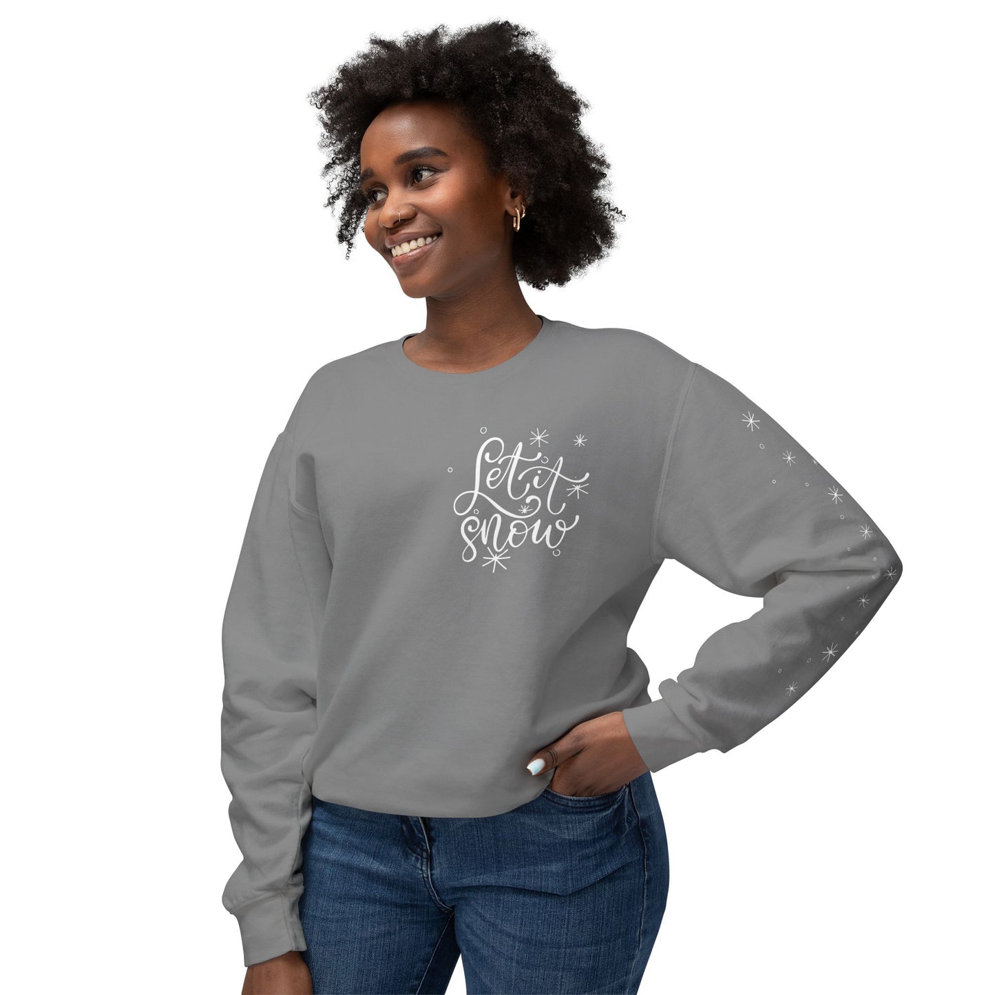 Snowflake "Let It Snow" Cozy Unisex Lightweight Crewneck Sweatshirt