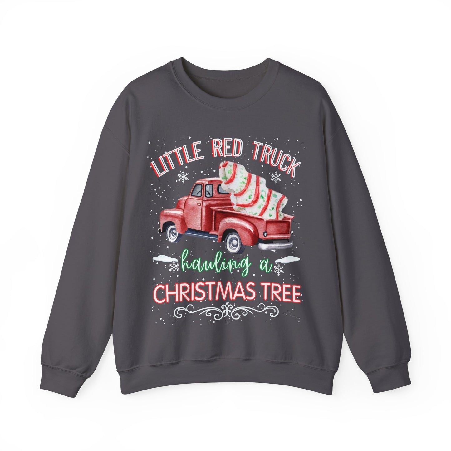 Christmas Truck Crewneck Sweatshirt - Little Red Truck Hauling a Christmas Tree