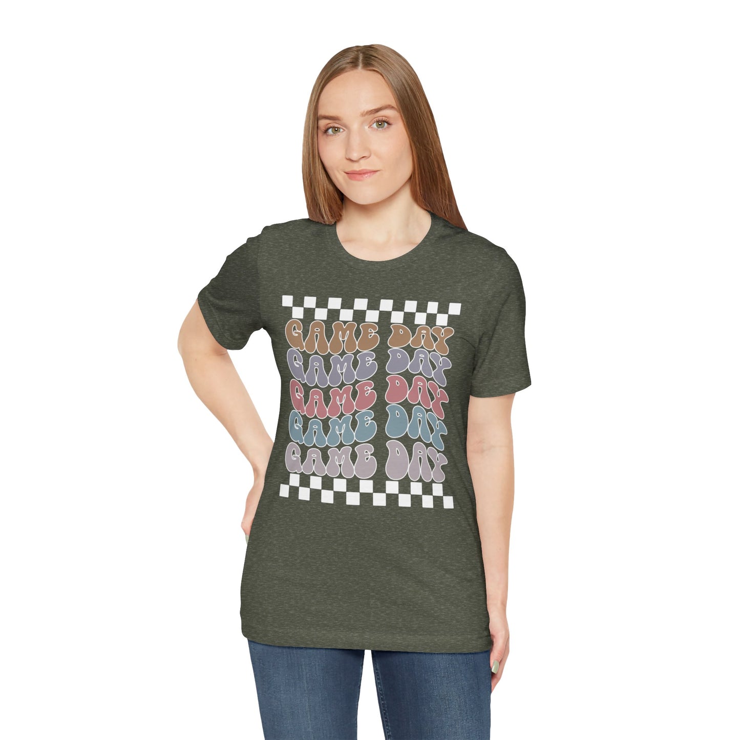 Game Day Retro Checkers - Unisex Jersey Lightweight Tee