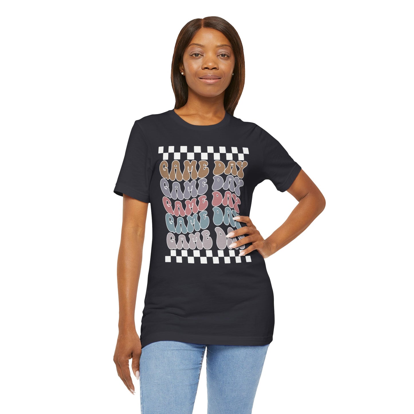 Game Day Retro Checkers - Unisex Jersey Lightweight Tee