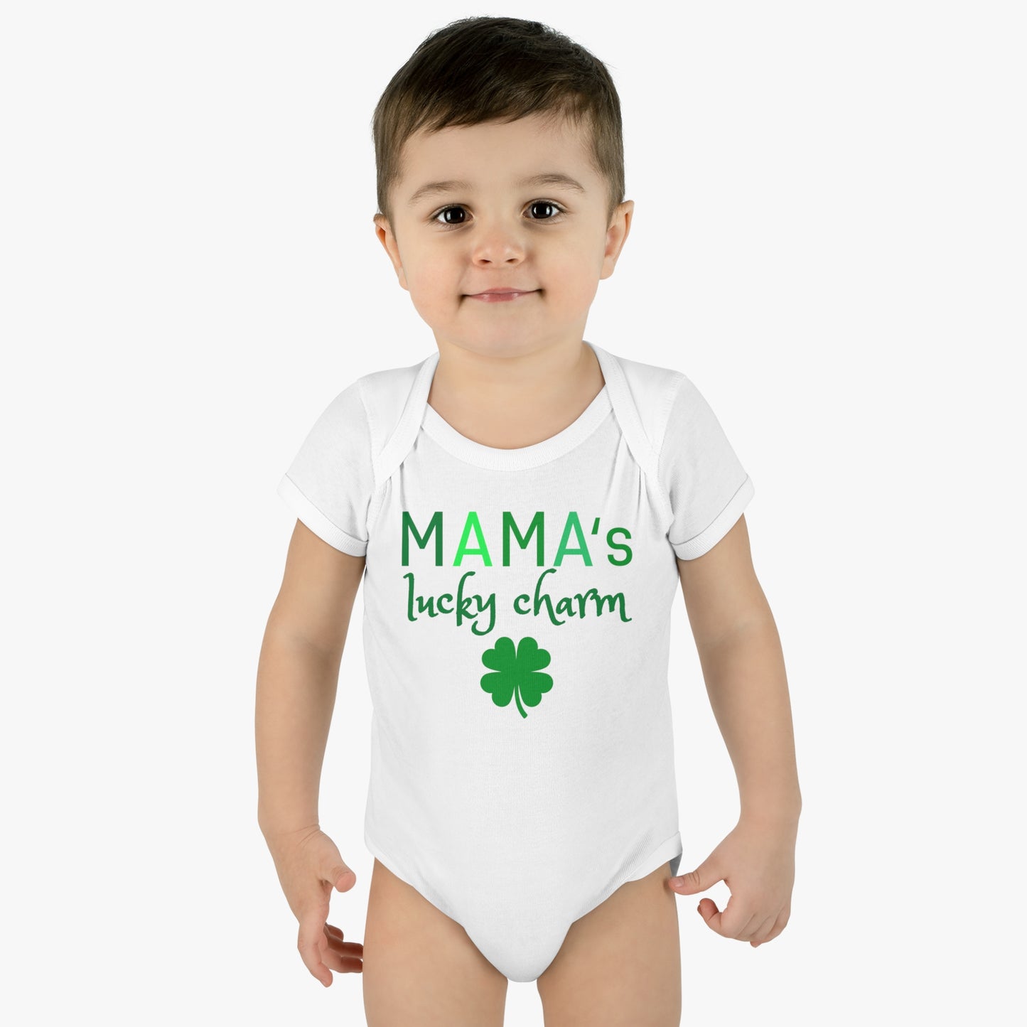 "Mama's Lucky Charm | St. Patrick's Day Bodysuit for Baby | Mommy and Me Set | Infant Short-Sleeved Bodysuit