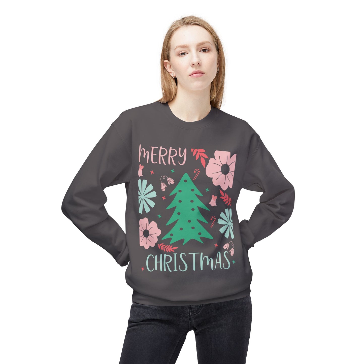 Merry Christmas Fleece Crewneck Sweatshirt - Unisex Holiday Apparel