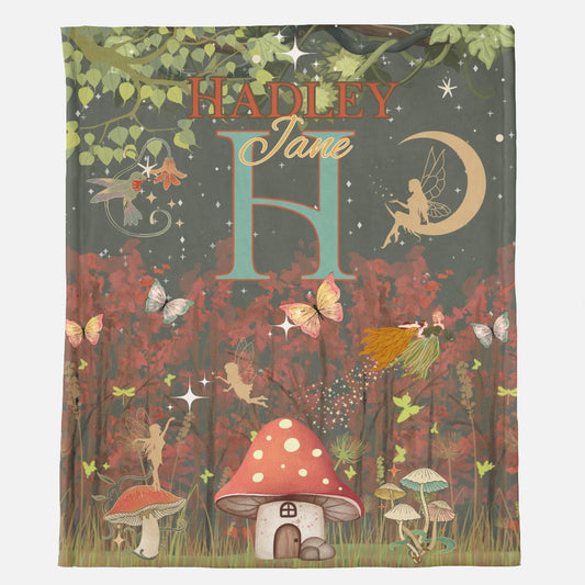Minky Blanket Customized Name - Woodland Fairy - 50" x 60"