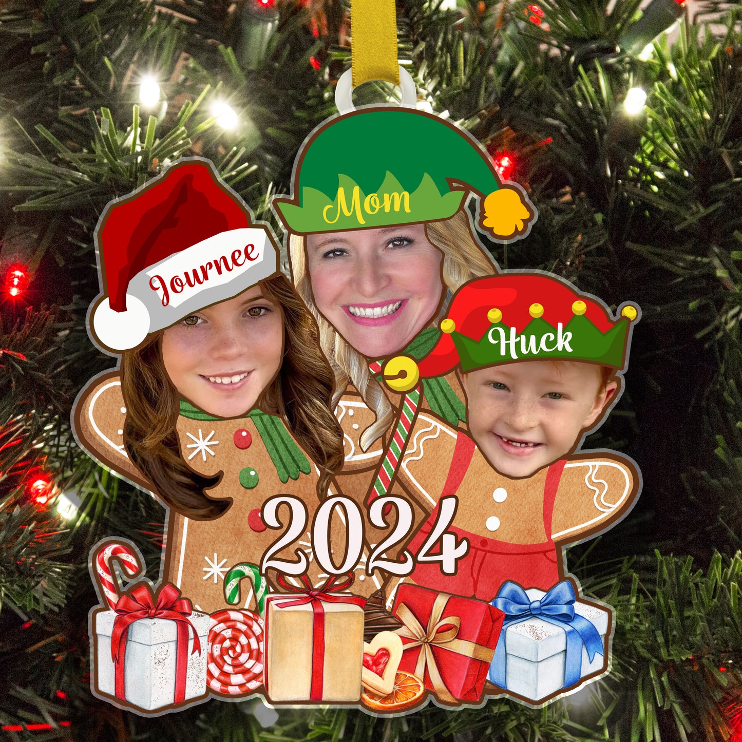 Personalized Gingerbread Family Ornament - Custom Holiday Decor