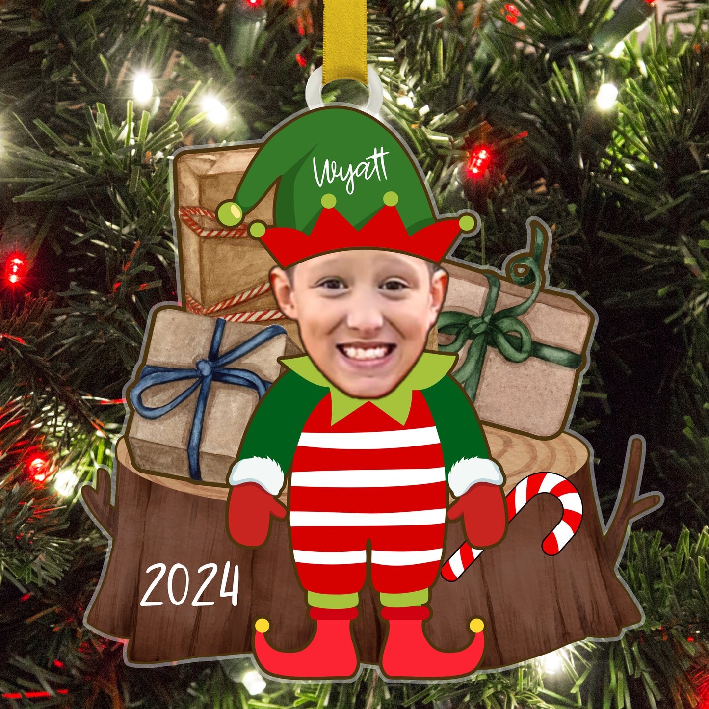 Personalized Face Christmas Ornament | Santa's Elf Custom Shape Acrylic Ornament