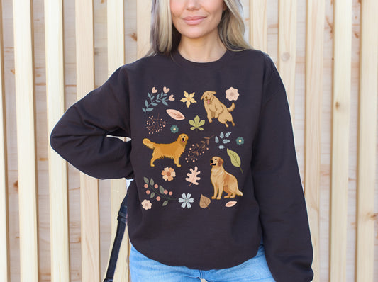 Golden Retriever Cottagecore Sweatshirt - Cozy Dog Mom Gift