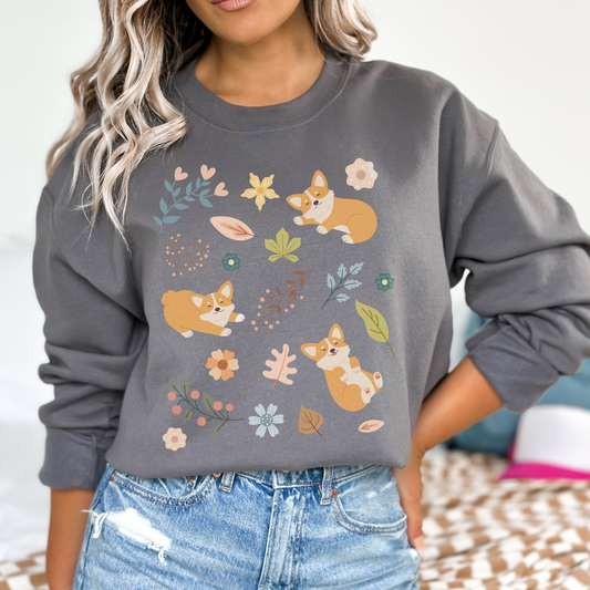 Corgi Cottagecore Sweatshirt - Cozy Dog Mom Gift