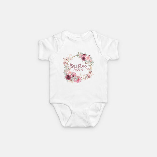 Mauve Floral - Customized Name One Piece Bodysuit