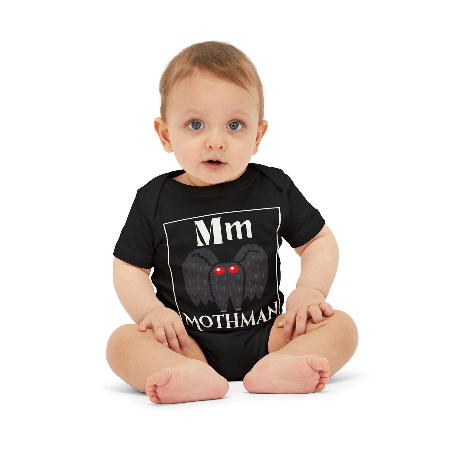 M for Mothman Baby Bodysuit, Goth Baby Clothes, Goth Baby Stuff, Cute Funny Baby Clothes, Gothic Halloween Onesies