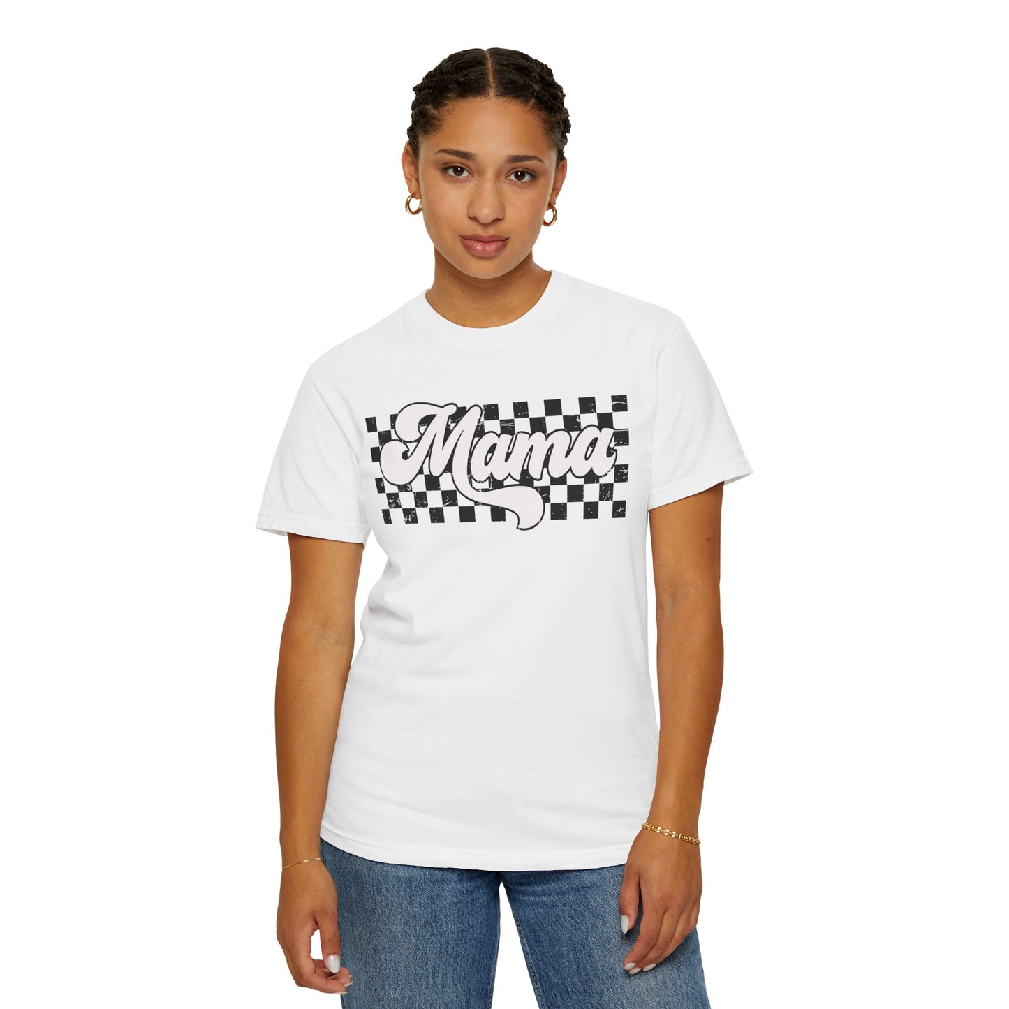 MAMA | Racer Checkered Print | Comfort Colors T-Shirt