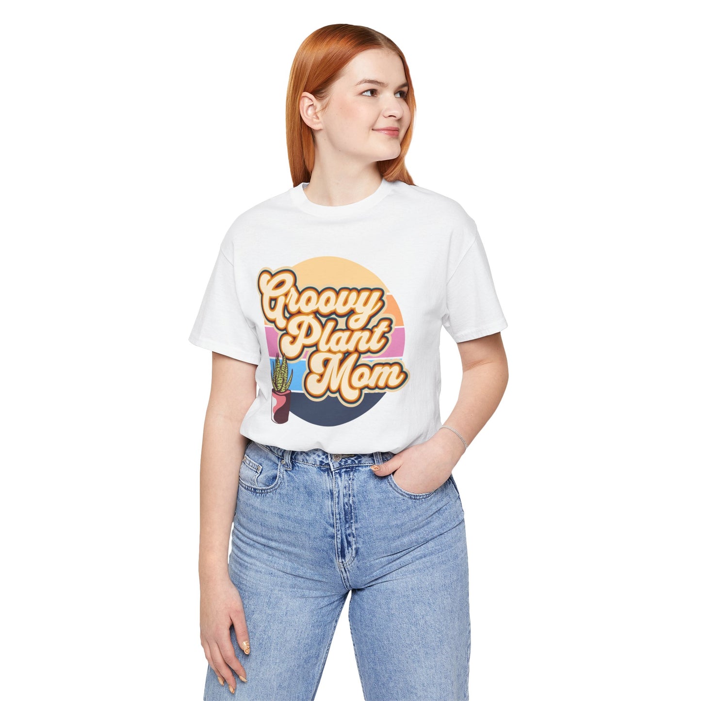 Adult "Groovy Plant Mom" Plant-Lover Unisex Jersey Short Sleeve Tee