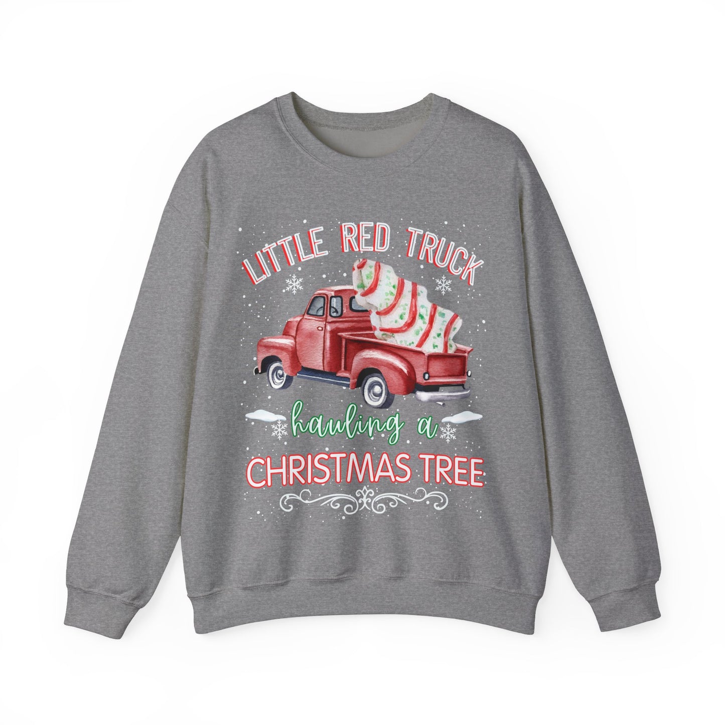 Christmas Truck Crewneck Sweatshirt - Little Red Truck Hauling a Christmas Tree