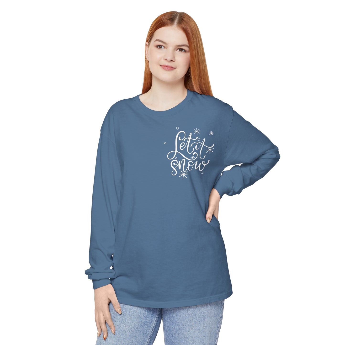 "Let It Snow" Long Sleeve Snowflakes T-Shirt - Comfort Colors