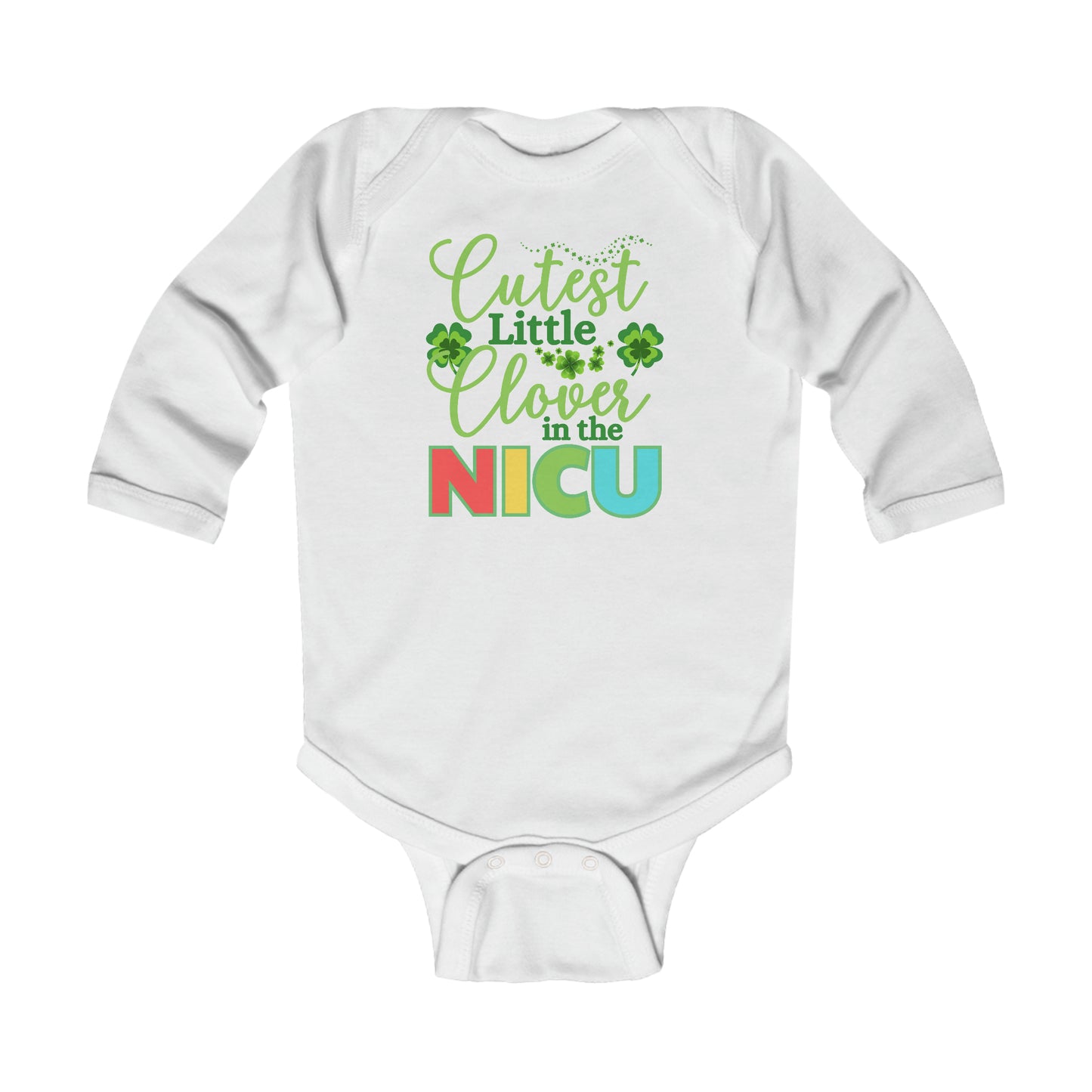 Cutest Little Clover in the NICU | St. Patrick's Day Baby Bodysuit | Long-Sleeve Baby BodySuit